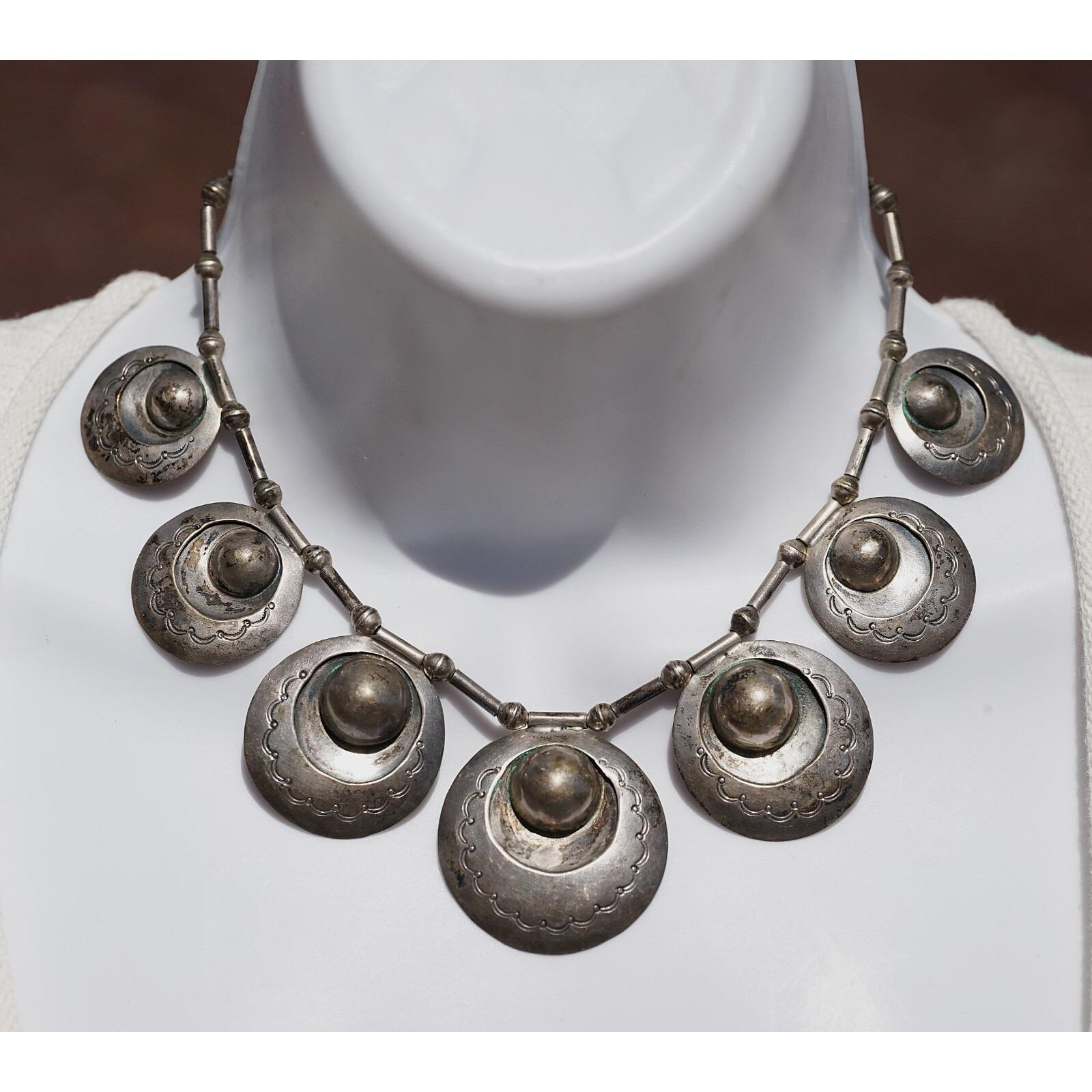 Old Pawn Navajo Native American Indian Sterling Silver Squash Blossom Necklace